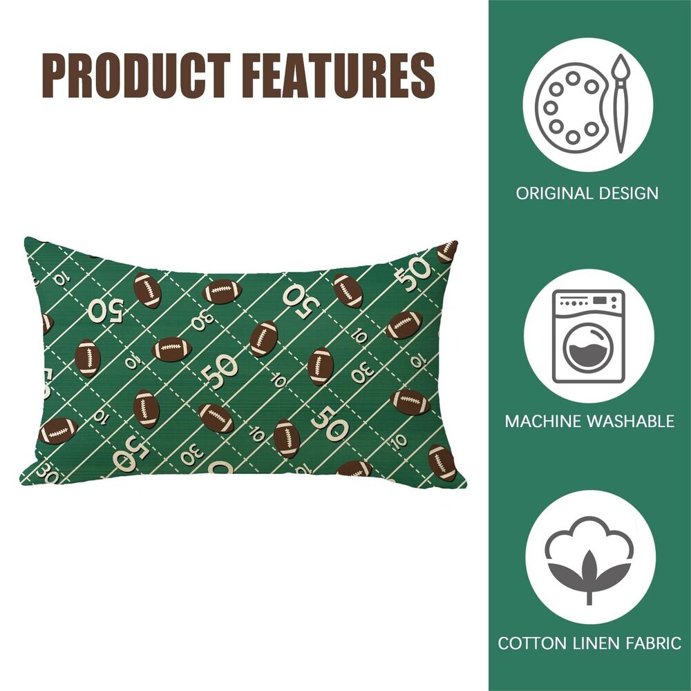9411 Football Green Lumbar Decorative Rectangle Pillow Cover 12 x 20 - Picture 3 of 7